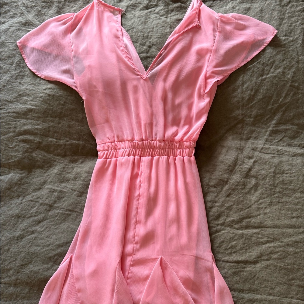 miami Pink V-Neck Mini Dress with Elastic Waist